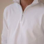 White Cotton Crew-Neck Zipper Sweatshirt - Summit