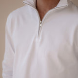 White Cotton Crew-Neck Zipper Sweatshirt - Summit