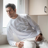 White Full-Sleeve Cotton Crew Neck T-Shirt - Emblem