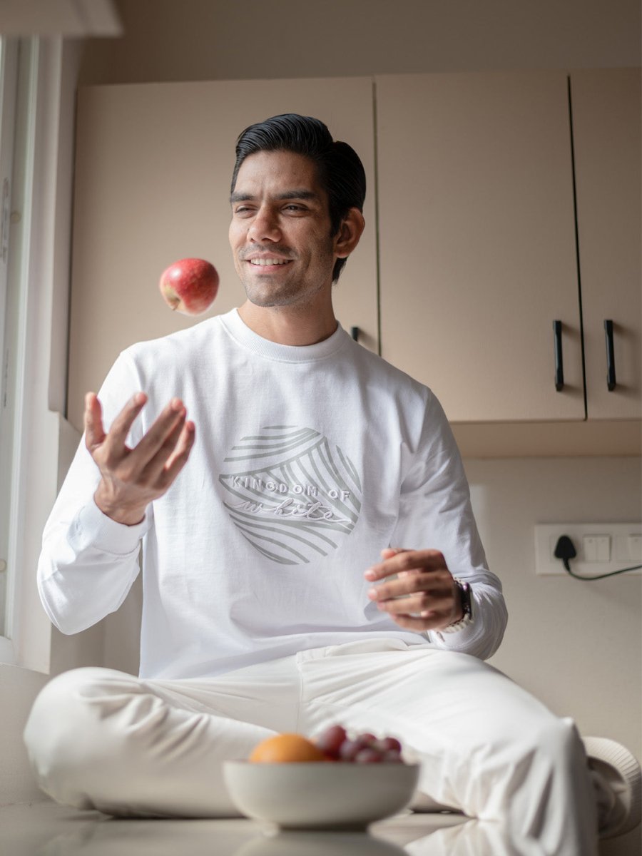 White Full-Sleeve Cotton Crew Neck T-Shirt - Emblem