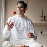 White Full-Sleeve Cotton Crew Neck T-Shirt - Emblem