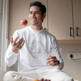 White Full-Sleeve Cotton Crew Neck T-Shirt - Emblem