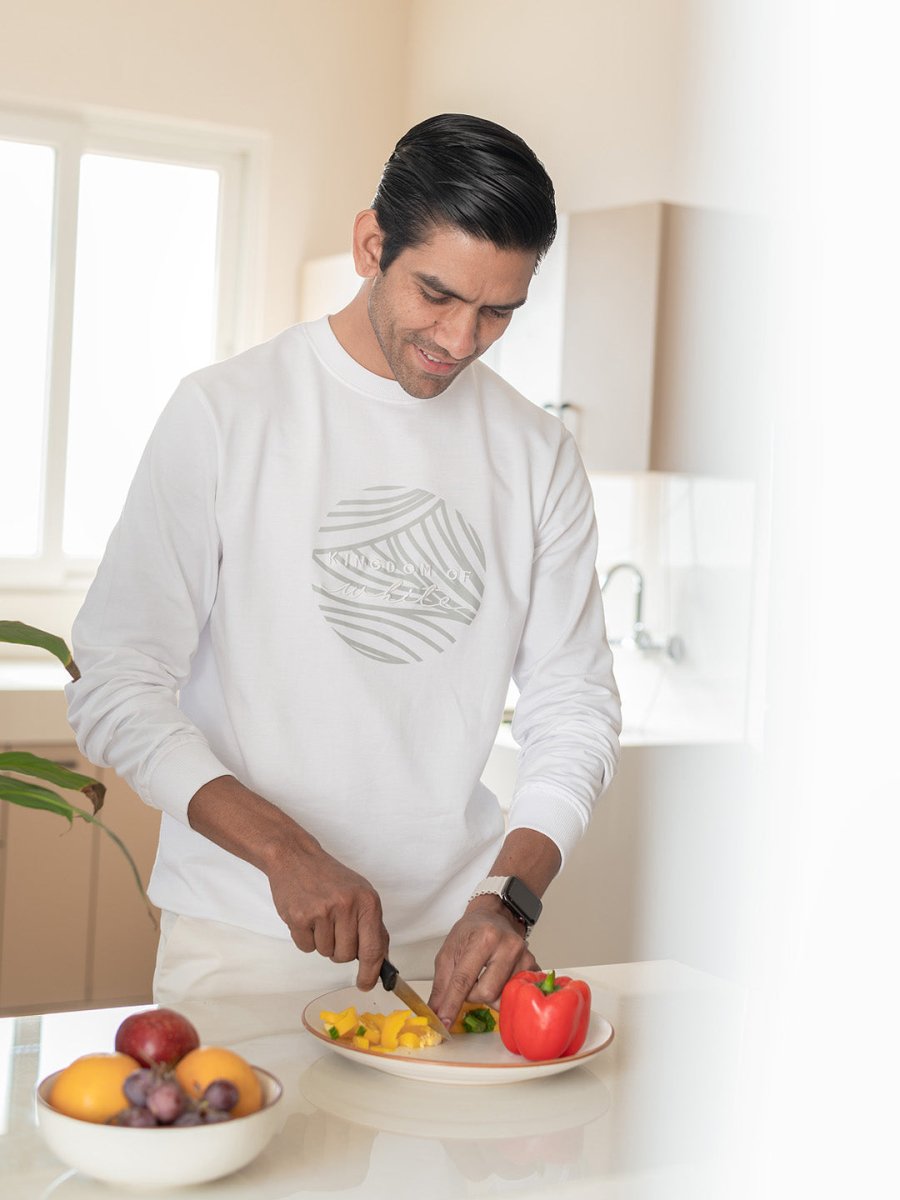 White Full-Sleeve Cotton Crew Neck T-Shirt - Emblem