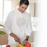 White Full-Sleeve Cotton Crew Neck T-Shirt - Emblem