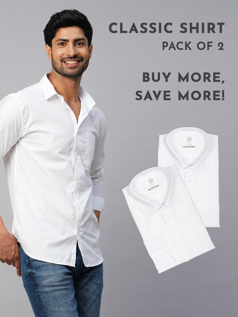 Spread Collar Classic Cotton Oxford White Shirt - Daystart ( Pack of 2)