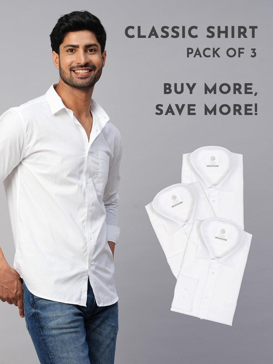 Spread Collar Classic Cotton Oxford White Shirt - Daystart ( Pack of 3)