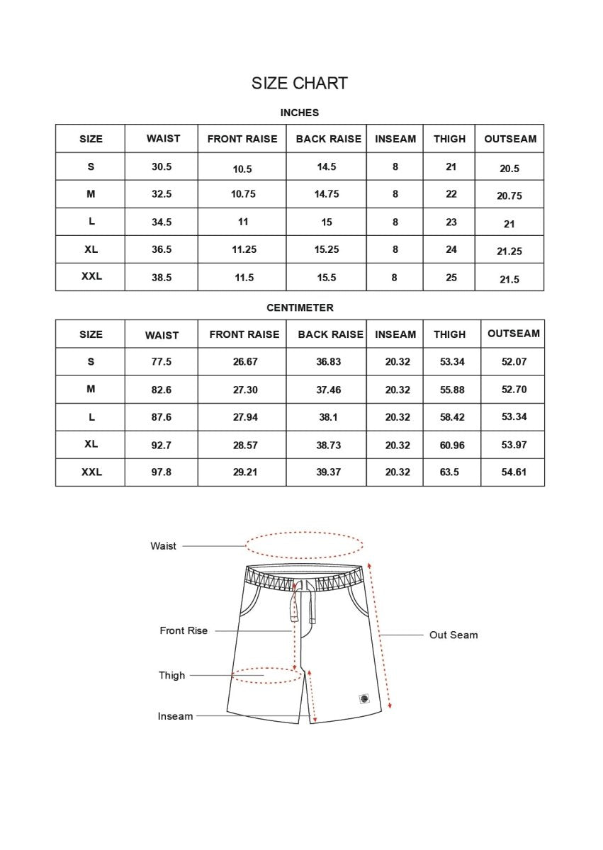 Size chart for Inches