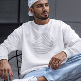 White Full-Sleeve Cotton Crew Neck T-Shirt - Emblem
