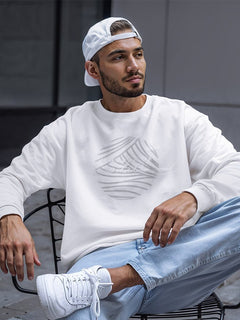 White Full-Sleeve Cotton Crew Neck T-Shirt - Emblem