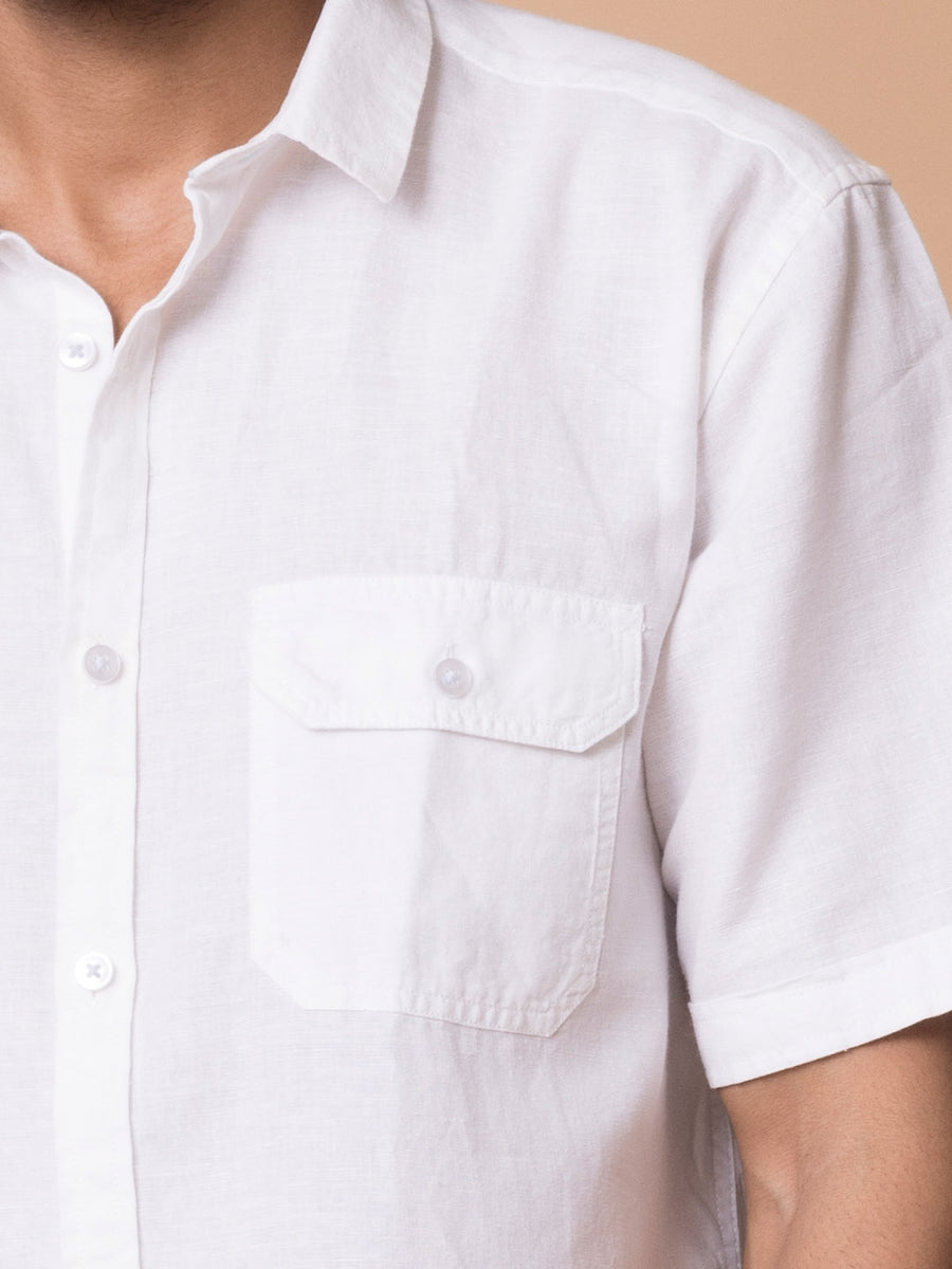 Double Pocket Cotton Linen White Shirt - Sojourn