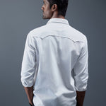 Caravan - Rana's White Cotton Twill Contrast Button Shirt with Double Pocket