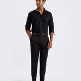 Smart Cotton Satin Stretch Black Party Shirt - Noir