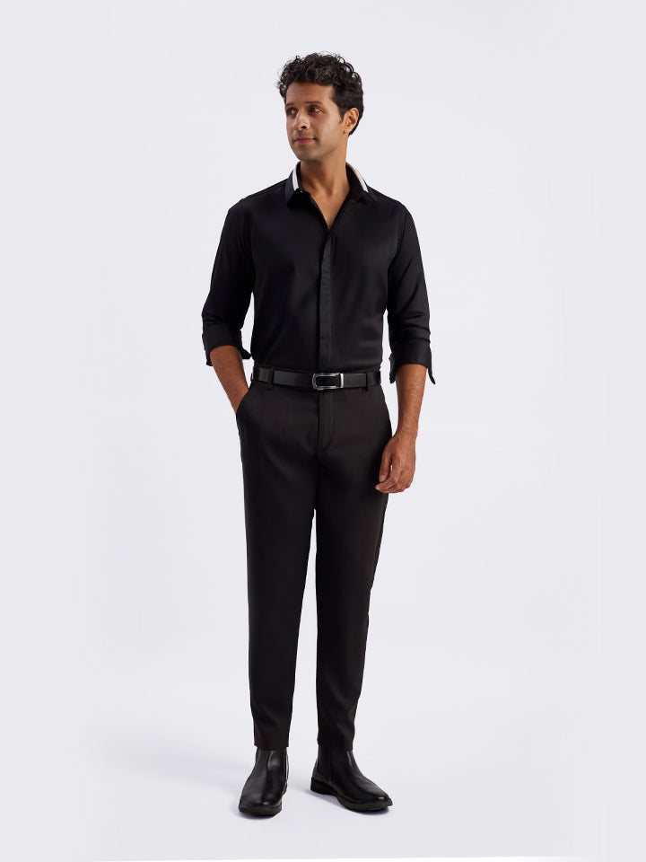 Contrast Collar Black Party Shirt - Noir