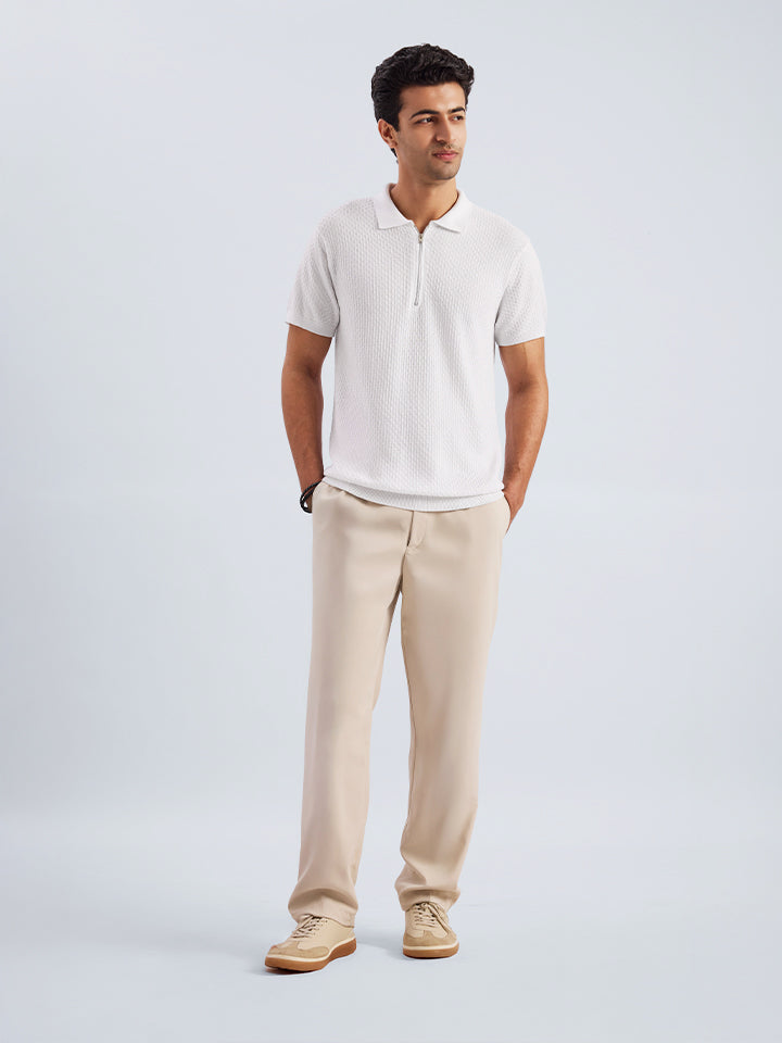 Knitted Zipper T-shirt - Zipped Cream