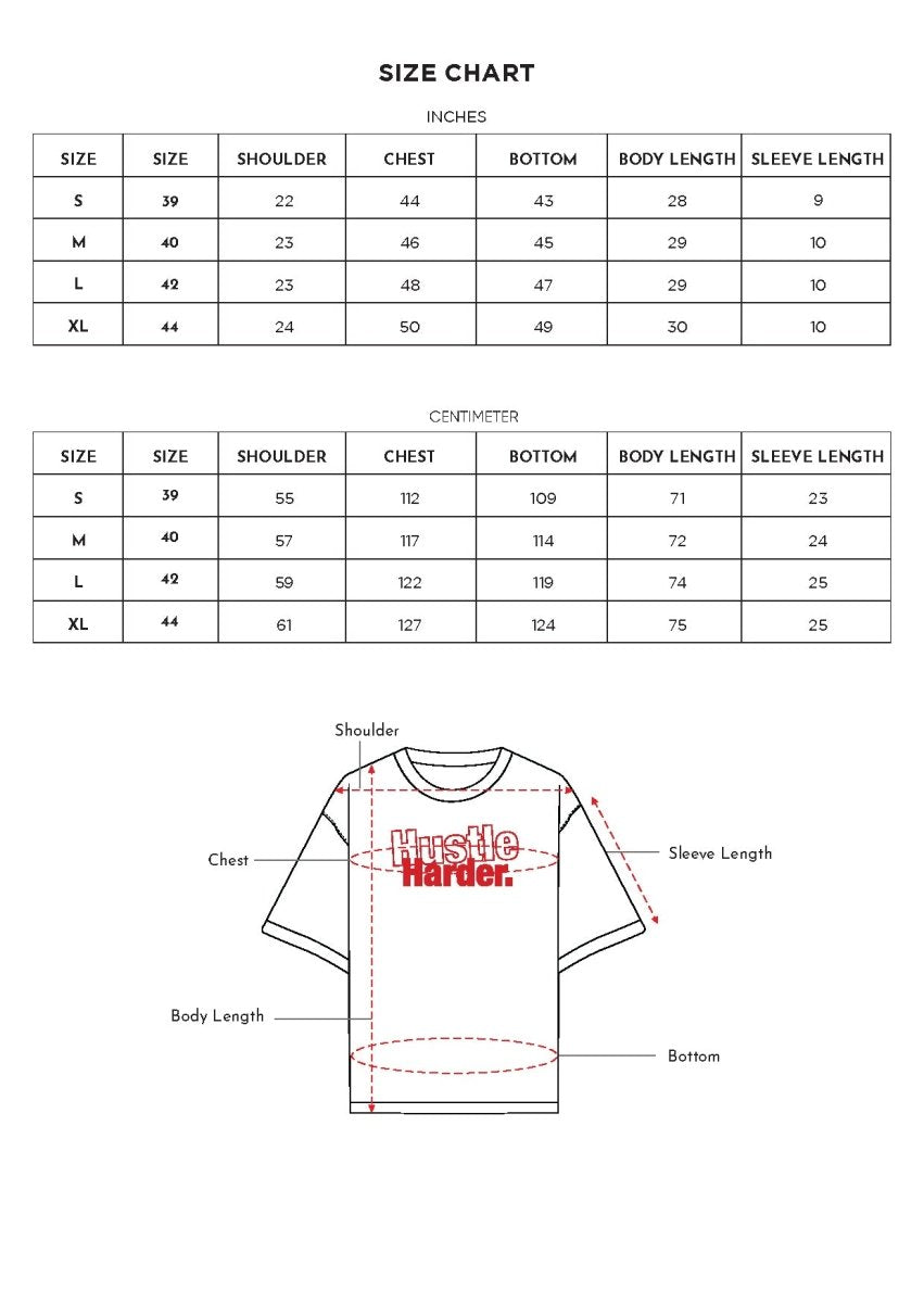 Size chart for Inches