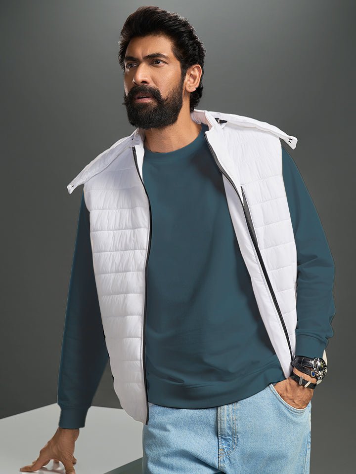 Detachable Hooded Puffer Jacket - Iceberg