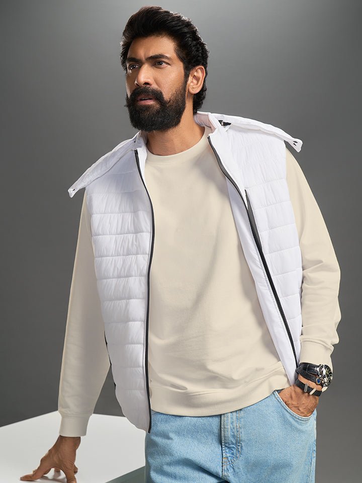 Detachable Hooded Puffer Jacket - Iceberg