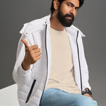 Iceberg White Detachable Hood Puffer Jacket