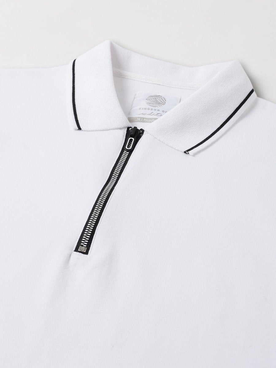 White Cotton Polo T-Shirt with Black Tipped Collar - Diverge