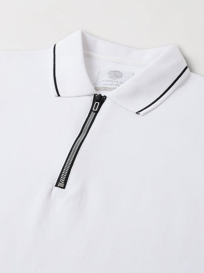Diverge White Cotton Tipped Polo T-Shirt