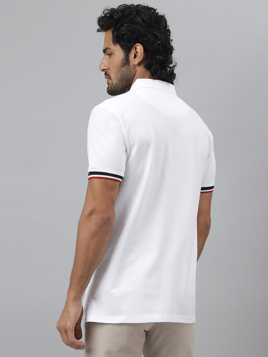 Black & Red Pure Cotton Striped Polo Neck White T-shirt - Converge