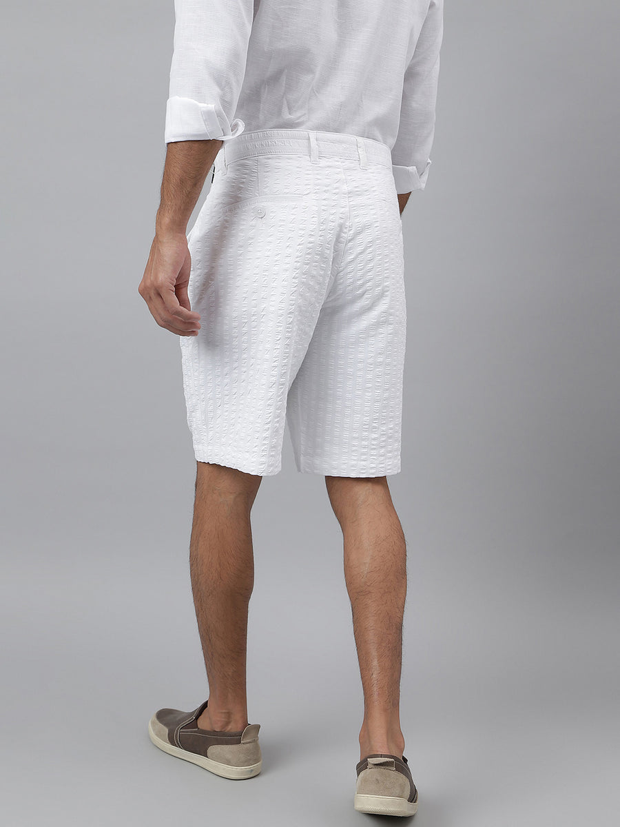 100% Cotton White Seersucker Shorts - Contrails