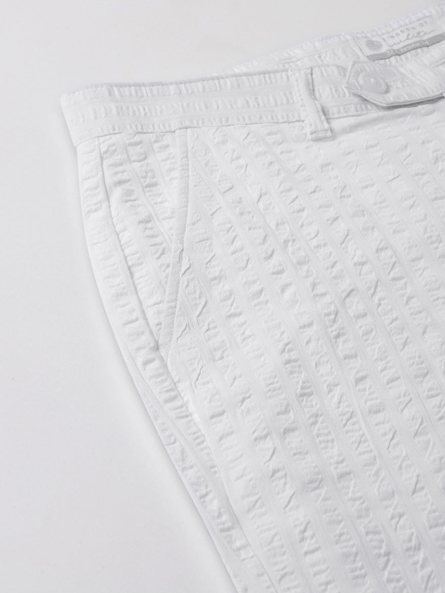 100% Cotton White Seersucker Shorts - Contrails