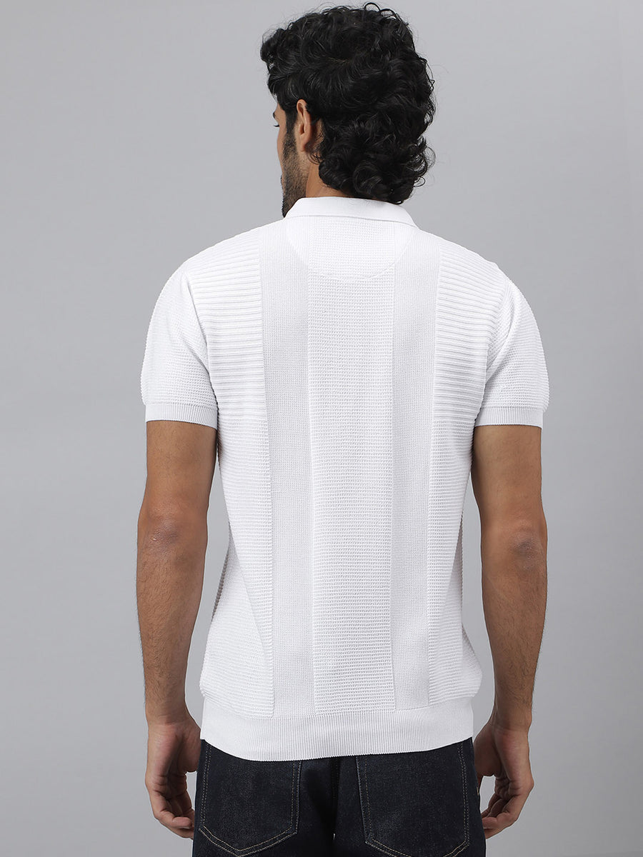 Zipper Polo Knit White T-shirt - Ascend