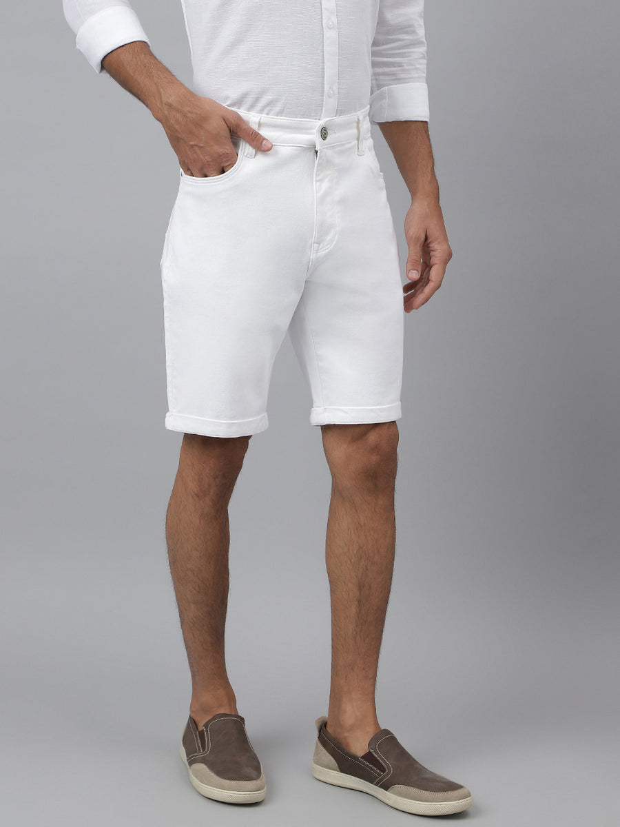 White Knitted Denim Shorts - Verve