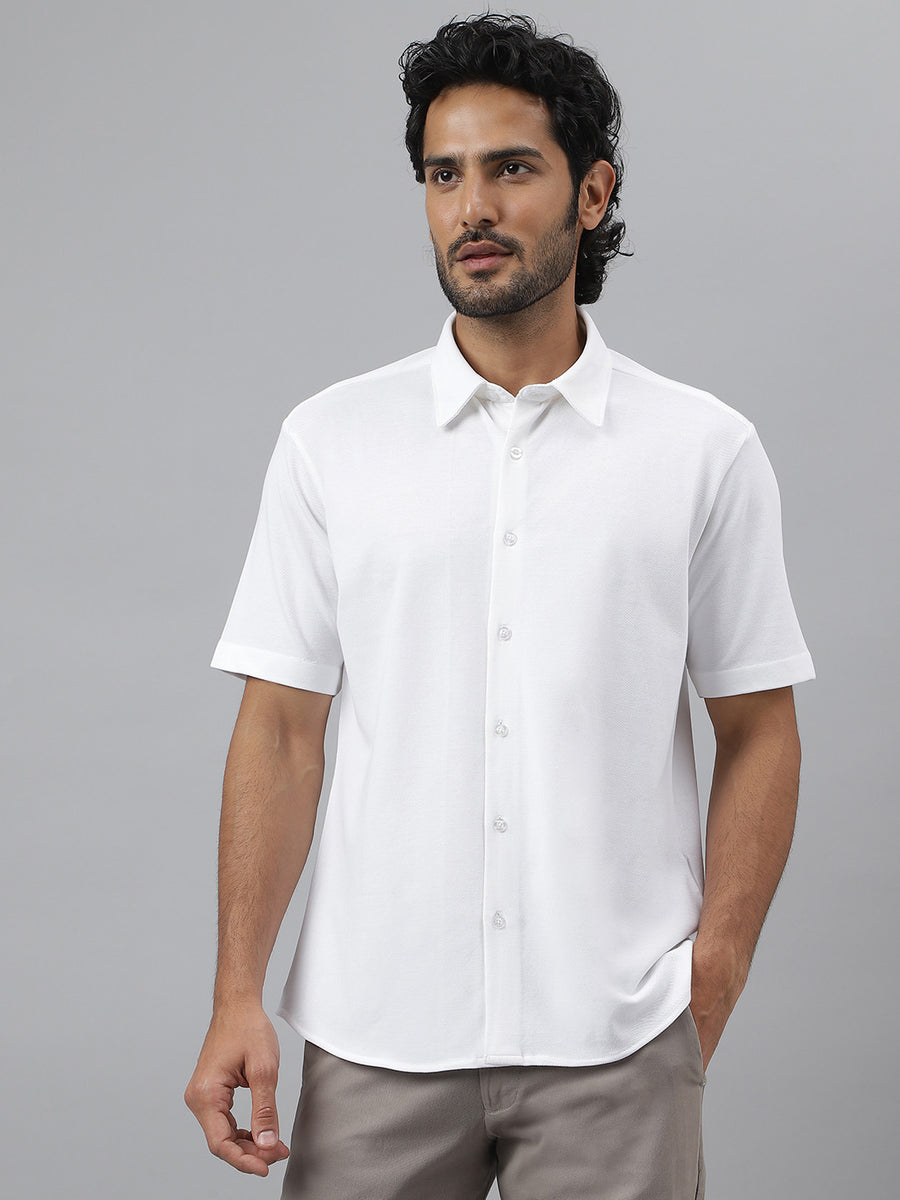 Half Sleeve Pique Knit White Shirt - Daylight