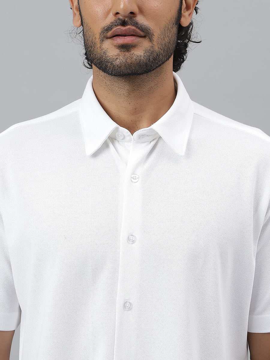 Half Sleeve Pique Knit White Shirt - Daylight