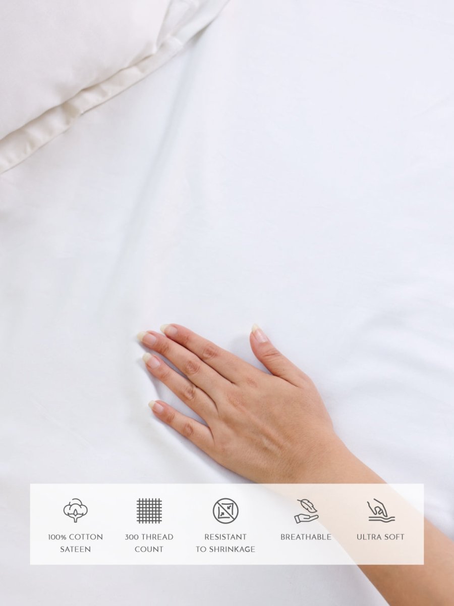 Dream White 300 TC Cotton Bed Set
