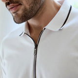 White Cotton Polo T-Shirt with Black Tipped Collar - Diverge