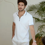 Diverge White Cotton Tipped Polo T-Shirt