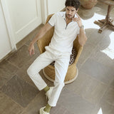 White Cotton Polo T-Shirt with Black Tipped Collar - Diverge