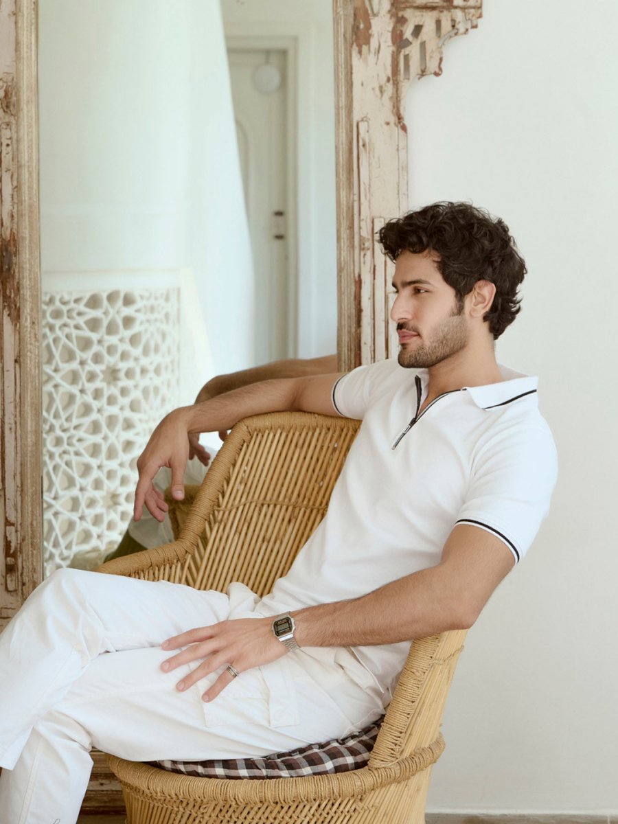 White Cotton Polo T-Shirt with Black Tipped Collar - Diverge