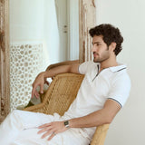 White Cotton Polo T-Shirt with Black Tipped Collar - Diverge