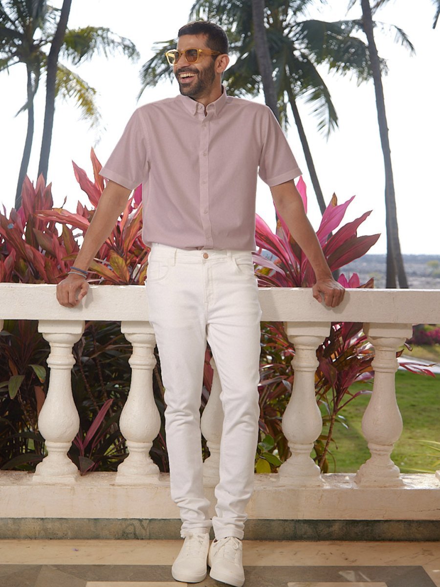 Slim-Fit Stretch Cotton White Jeans - Saunter