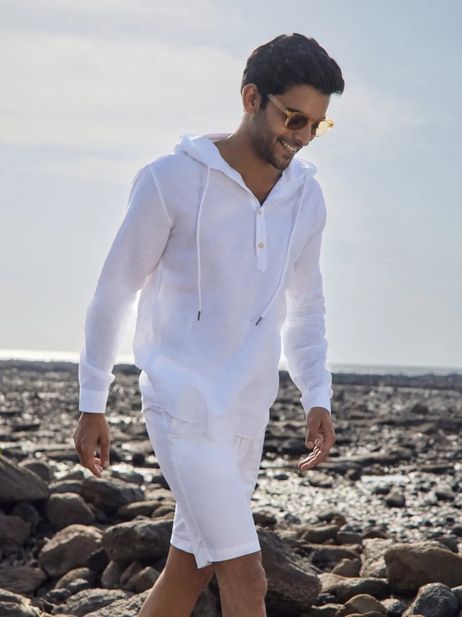 Cotton Linen Hooded Shirt- Cloudie