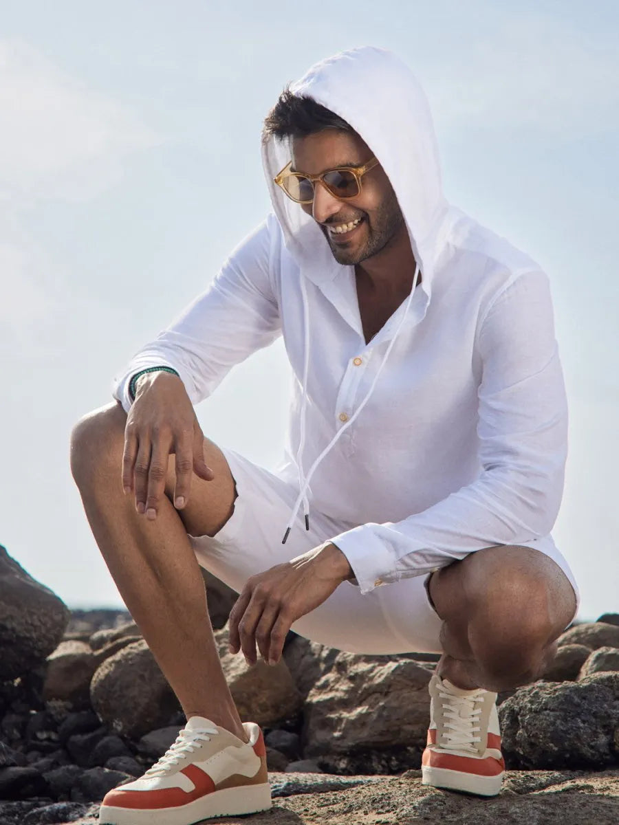 Cotton Linen Hooded Shirt- Cloudie