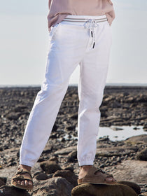 Voyager White Elasticated Drawstring Joggers
