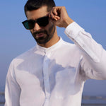 White cotton & linen Mandarin collar shirt Zephyr