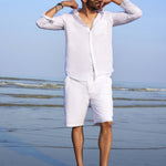 White cotton & linen Mandarin collar shirt Zephyr