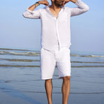 White cotton & linen Mandarin collar shirt Zephyr