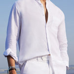 White cotton & linen Mandarin collar shirt Zephyr
