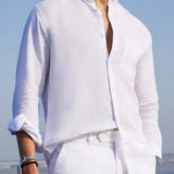 White cotton & linen Mandarin collar shirt Zephyr