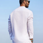 White cotton & linen Mandarin collar shirt Zephyr