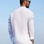 White cotton & linen Mandarin collar shirt Zephyr