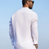White cotton & linen Mandarin collar shirt Zephyr