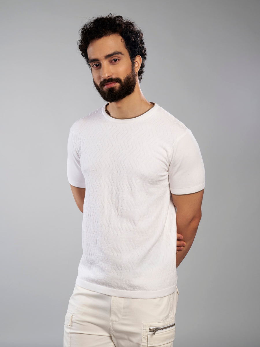 Crew Neck Pure Cotton White T-Shirt - Maze